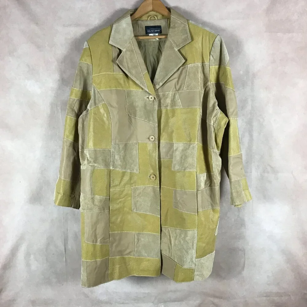 Plus Size 3X/4X Vintage Leather Patchwork Jacket VIA ACCENTI - Picture 9 of 15